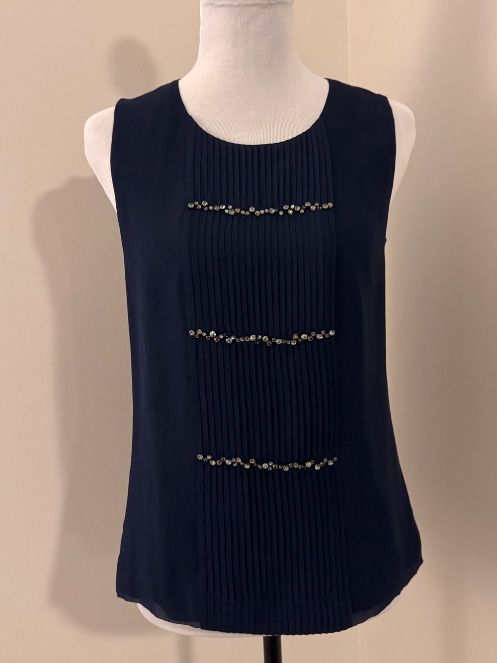 J.Crew 100% Silk Pleated Rhinestone Sleeveless Top Size 2 NWT